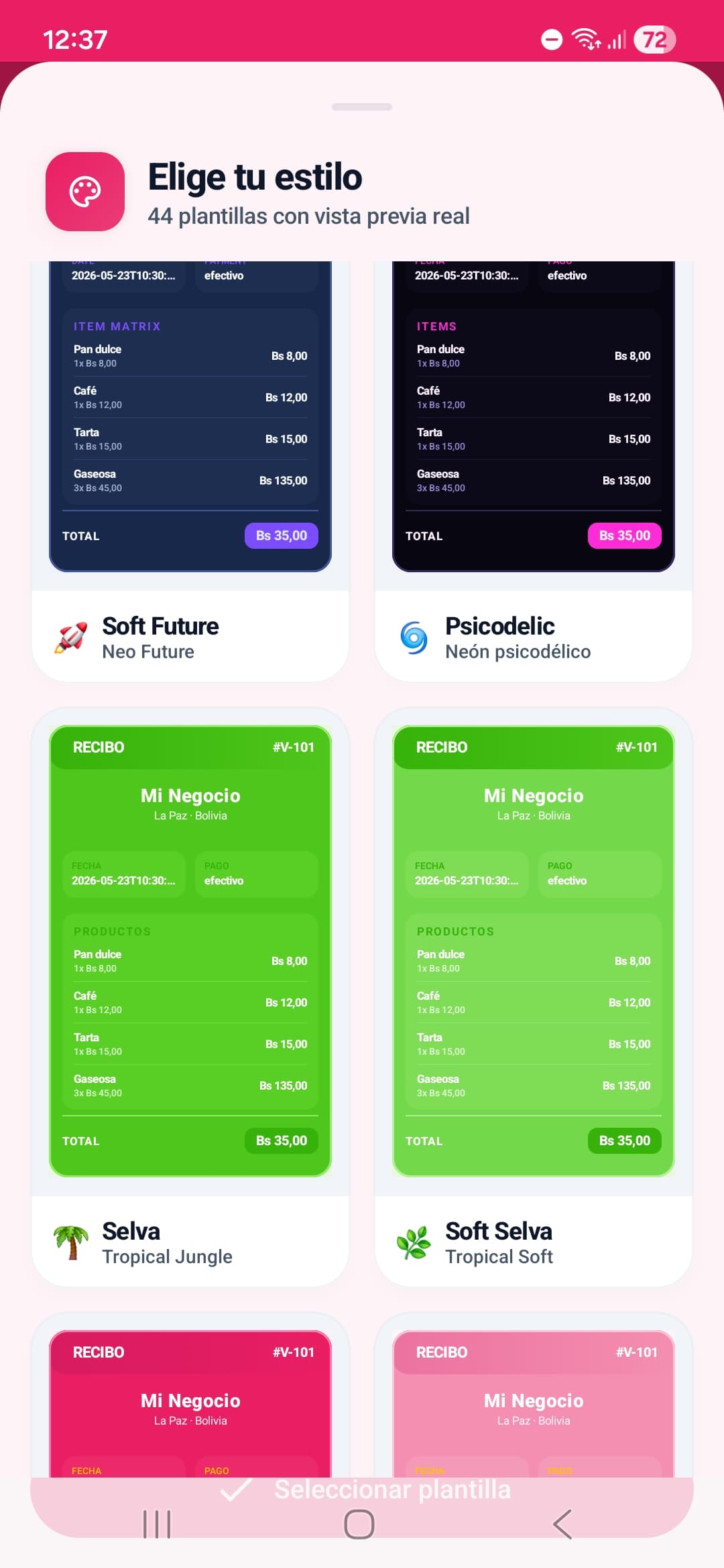 Elige tu estilo de recibo