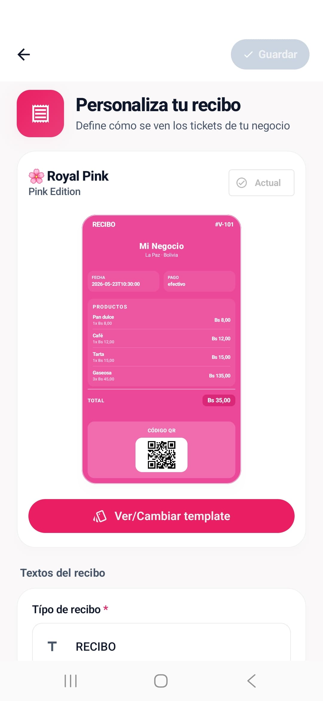 Personaliza tu recibo